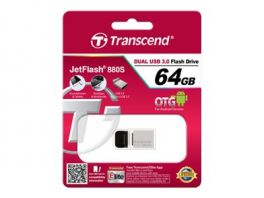 TRANSCEND JetFlash 880S 64GB USB3.0 USB stick Zilver Micro USB en Full-size USB Port